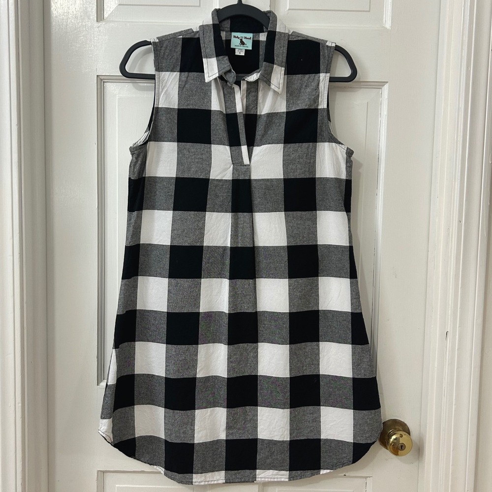 Haley and the Hound Shift Dress S Buffalo Check Gingham Black White Picnic